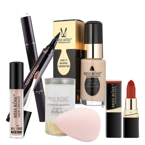 Miss Rose - 5 in 1 Exclusive Deal (Lipstick Liquid Foundation-Concealer-Eye Liner-Blender) IVORY6 (Liquid Foundation-Concealer)