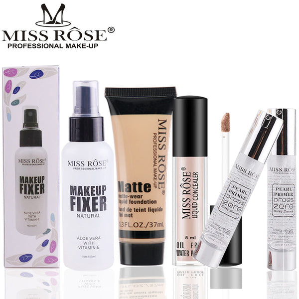 Miss Rose - Deal of 4 Fixer Spray +Primer Pump +Concealer +Foundation Tube, Beige 01