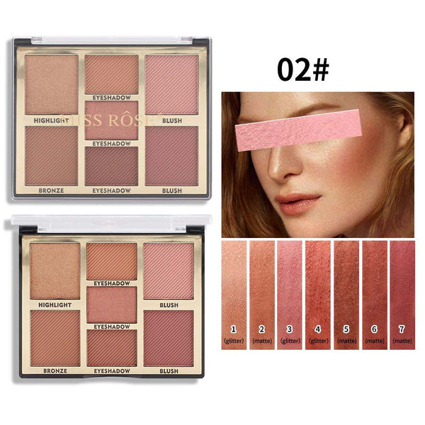 Miss Rose - 8 Colors Blush Bright Shimmer Powder Professional Facial Highlight Palette Natural Nude Makeup Brighten 19.2g 7004-016N-02