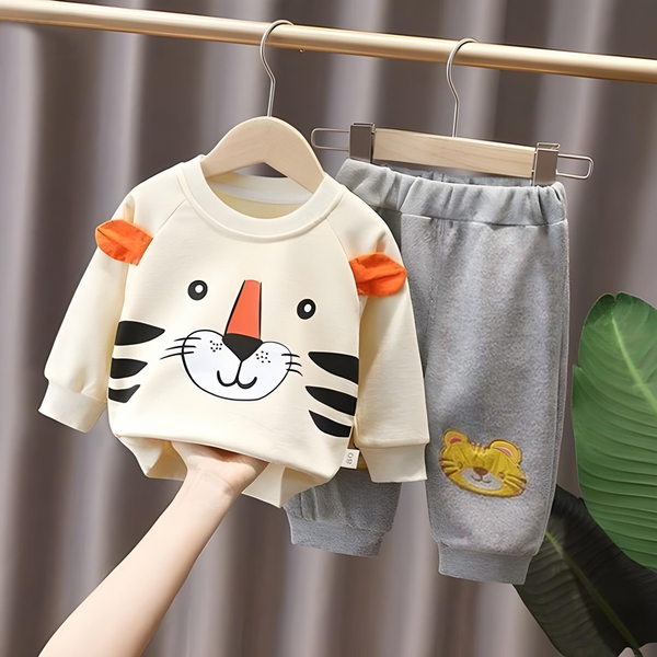 VYBE - Tiger Printed Sweatshirt With Trouser For Kids Off White