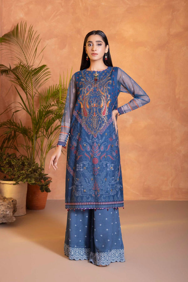 Sapphire 2 Piece - Embroidered Raw Silk Suit Blue