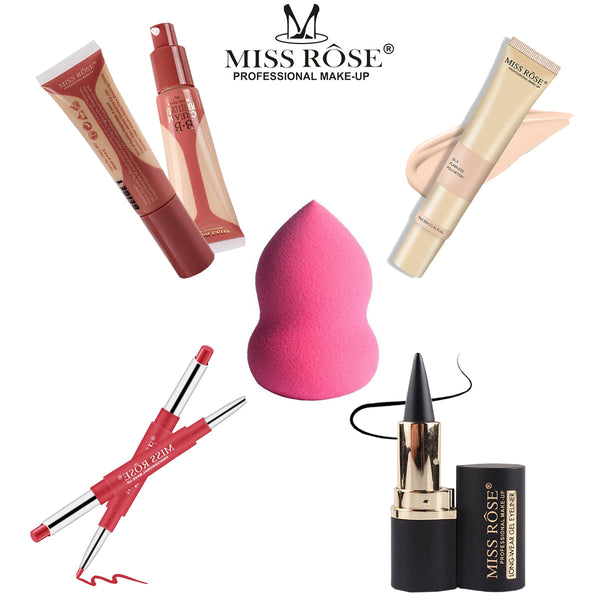 Miss Rose - Pack of 5 amazing Deal ( Lip Liner Liquid Foundation-Concealer-Eye Liner Gel-Blender) Beige-4