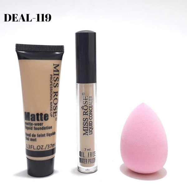 Miss Rose - Concealer , Matte Foundation And Blender - 3 Pcs Set-Beige-2