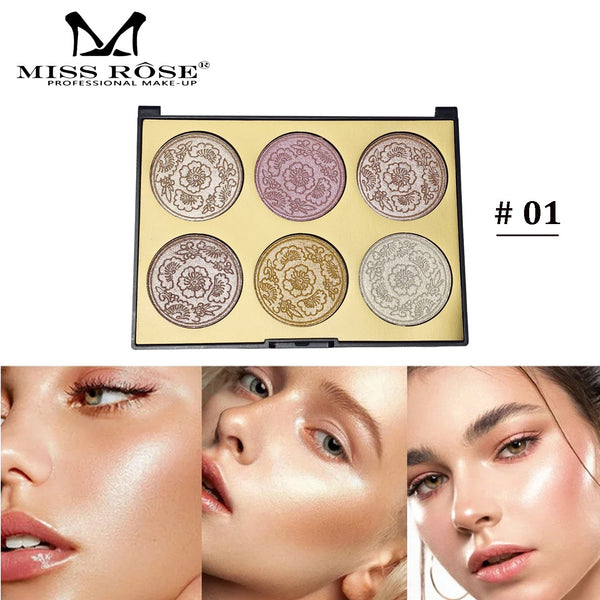 Miss Rose - New Makeup 6 Color Glow Highlighter Palette-N01