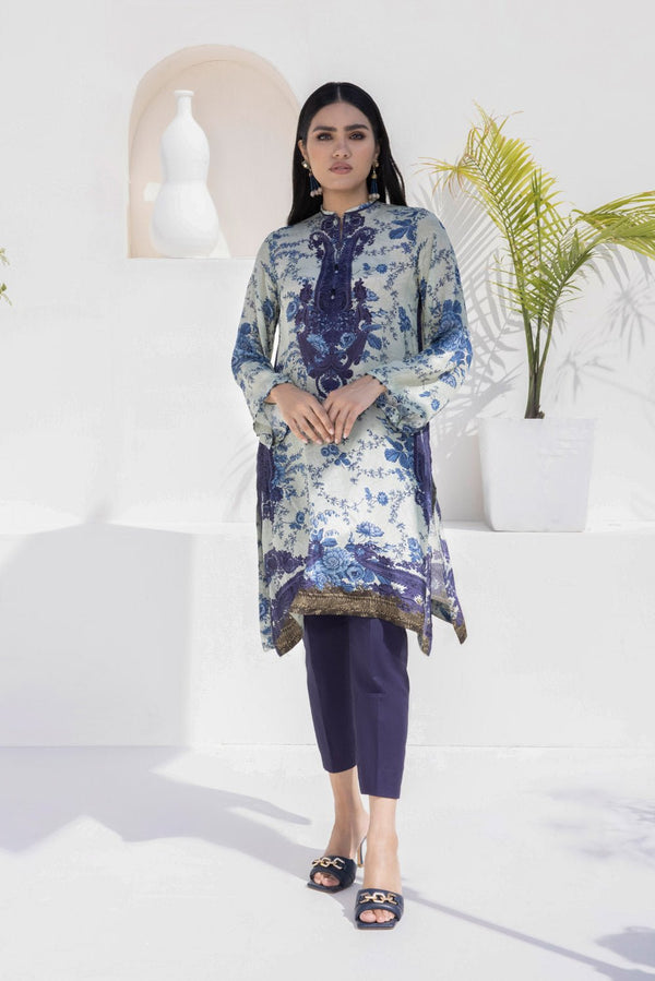 Sapphire Printed Silk Shirt Blue