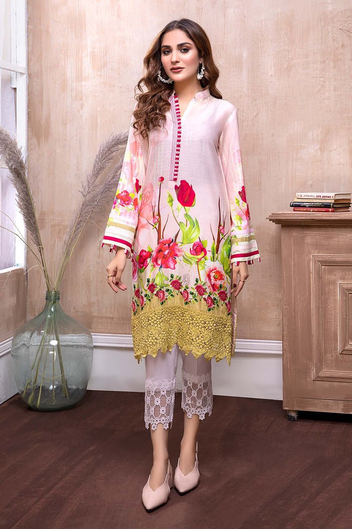 Adan's Libas- Digital Embroidered Lawn Stitch Kurti- Pink Firm- CS2-D3