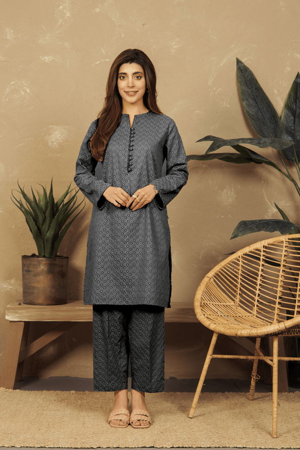 VYBE- Basic Co-Ord-Chikankari Gray