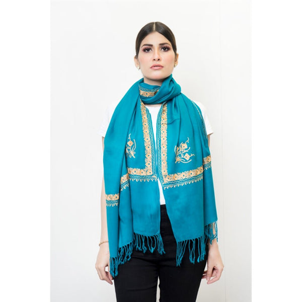 Pashmina Store with Resham Embroidered Border SeaGreen n Rust