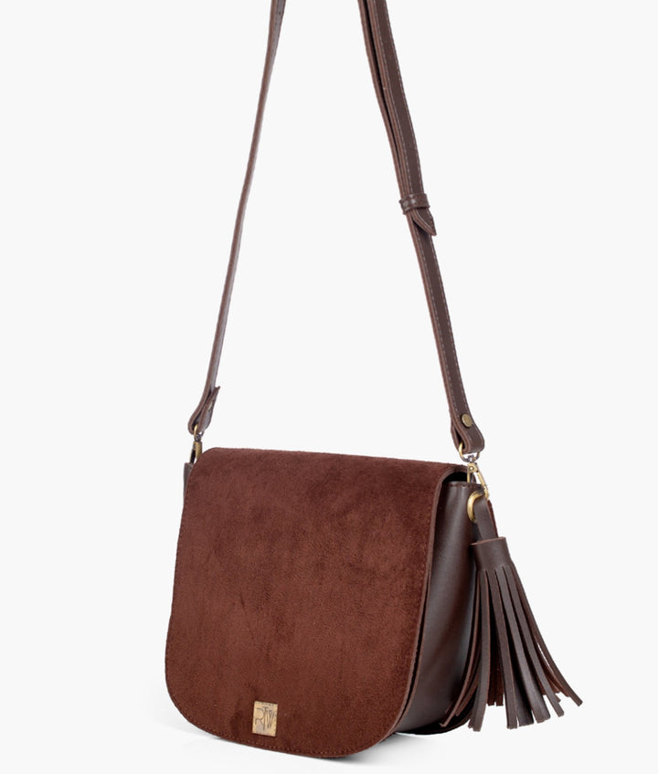 RTW- Dark Brown Suede Foldover Saddle Bag